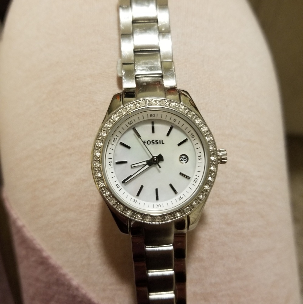 Silver fossil watch